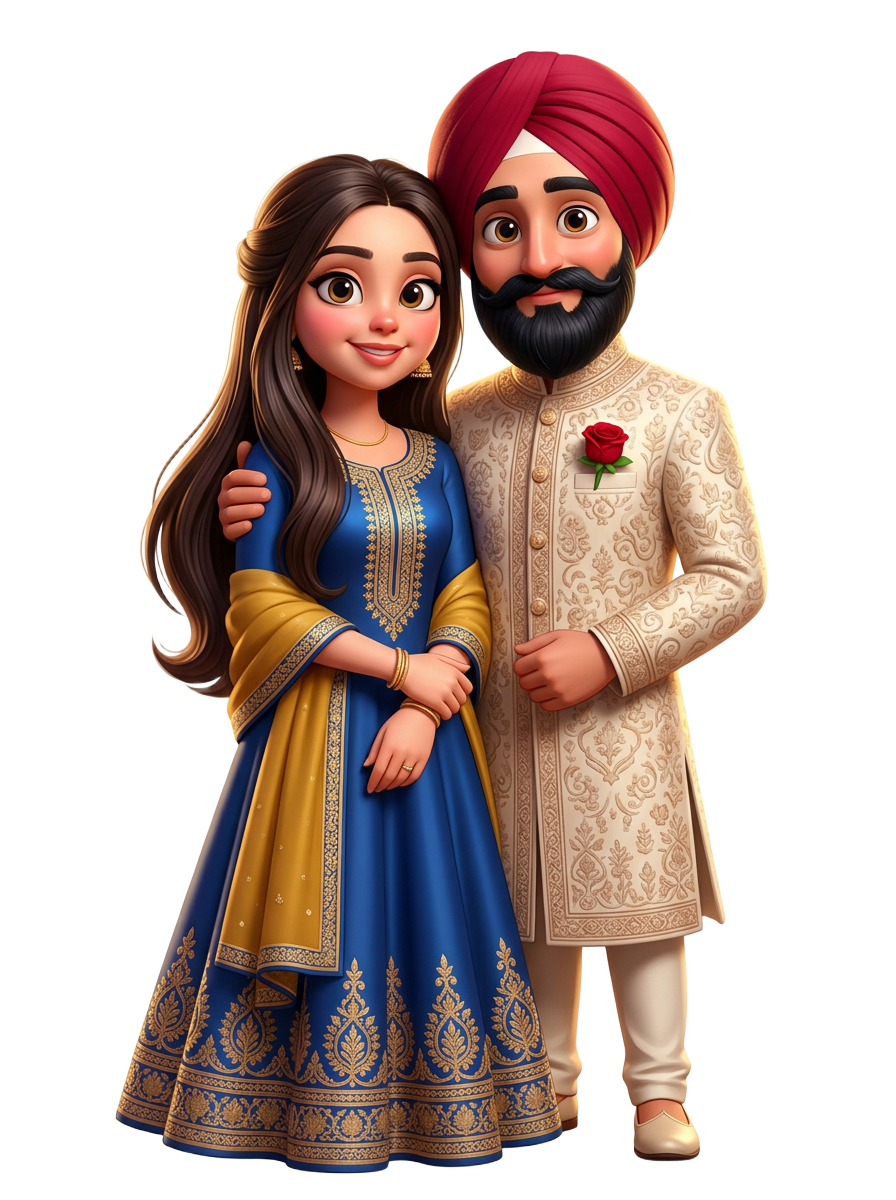 3D illustrated portrait of Gurliv Singh and Harsimar Kaur